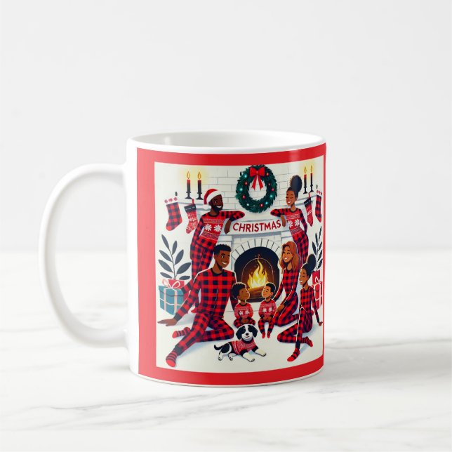 Cozy Holiday African American Family Pajama  Coffee Mug (Left)