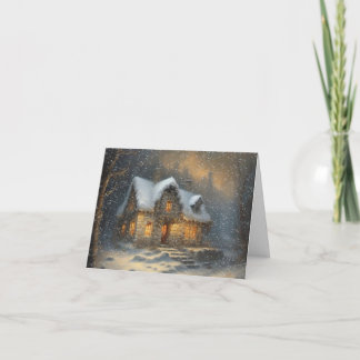 Cozy holiday card with stone cottage