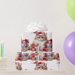 Cozy holiday cat with festive decor wrapping paper
