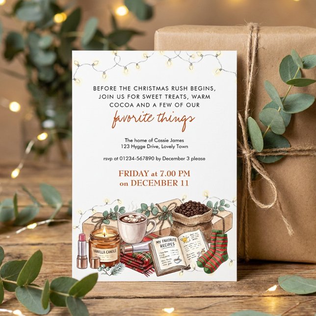 Cozy Holiday Favourite Things Party Invitation (Favorite Things Cozy Holiday Season Pre Christmas Party Invitation by Darling & May)