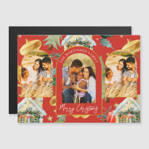 Cozy Holiday Illustrated Print Three Photo Magnet