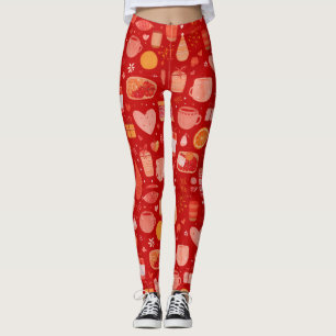 Cozy Holiday Mugs and Gifts Red Pattern Leggings