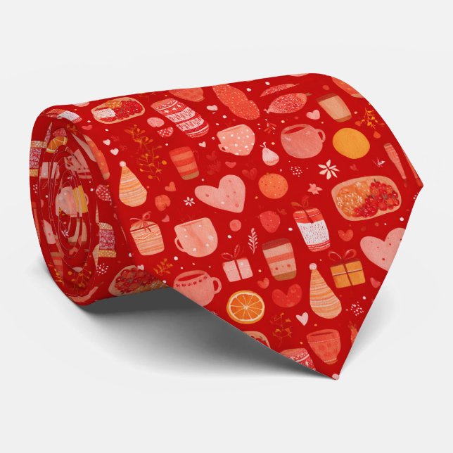 Cozy Holiday Mugs and Gifts Red Pattern Tie (Rolled)