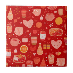 Cozy Holiday Mugs and Gifts Red Pattern Tile