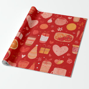 Cozy Holiday Mugs and Gifts Red Pattern Wrapping Paper