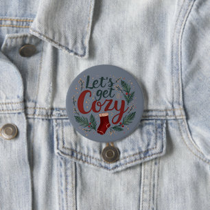 Cozy Holiday Pine Berry Lettering 3 Inch Round Button