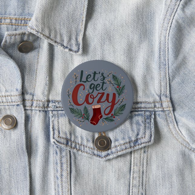 Cozy Holiday Pine Berry Lettering 3 Inch Round Button (In Situ)