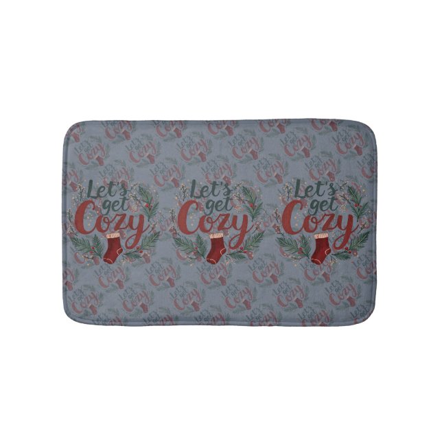 Cozy Holiday Pine Berry Lettering Bath Mat (Front)