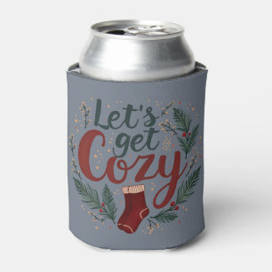 Cozy Holiday Pine Berry Lettering Blue Can Cooler