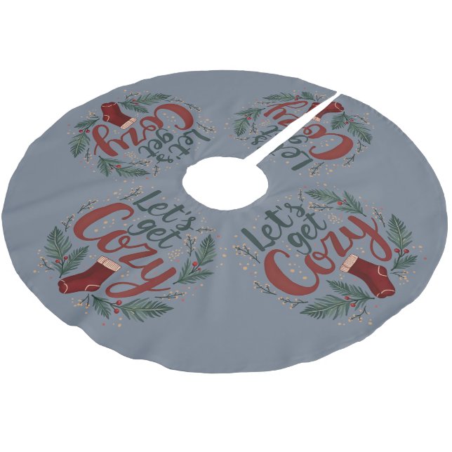 Cozy Holiday Pine Berry Lettering Brushed Polyester Tree Skirt (Angled)