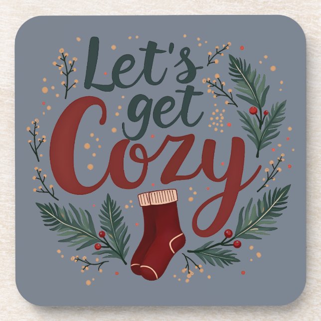 Cozy Holiday Pine Berry Lettering Coaster (Front)
