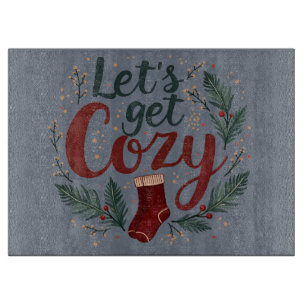 Cozy Holiday Pine Berry Lettering Cutting Board