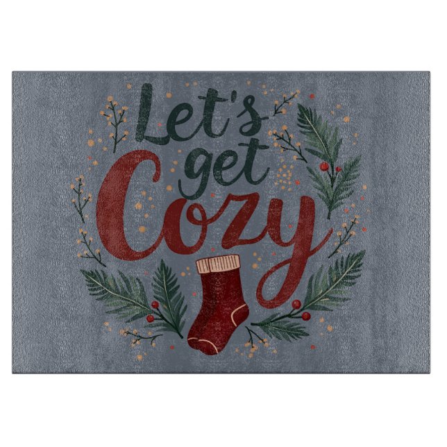 Cozy Holiday Pine Berry Lettering Cutting Board (Front)