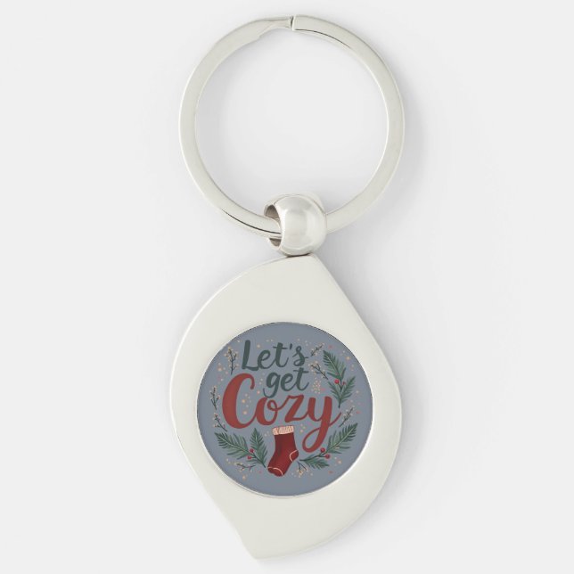 Cozy Holiday Pine Berry Lettering Keychain (Front)