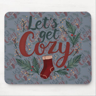 Cozy Holiday Pine Berry Lettering Mouse Pad