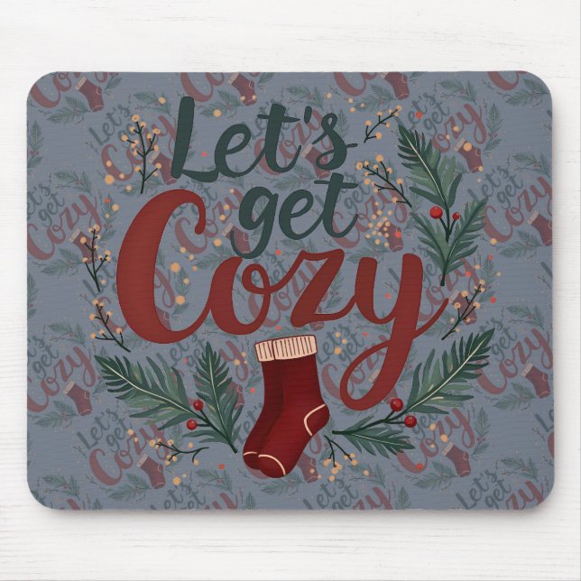 Cozy Holiday Pine Berry Lettering Mouse Pad (Front)