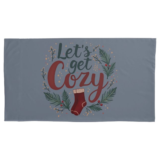 Cozy Holiday Pine Berry Lettering Pillowcase (Front-Left)