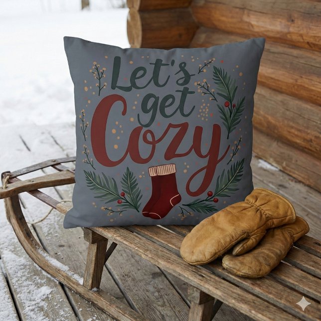 Cozy Holiday Pine Berry Lettering Throw Pillow (Cozy Holiday Pine Berry Lettering Throw Pillow Mockup D)