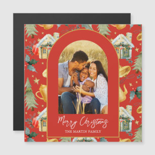 Cozy Holiday Red Illustrated Print Photo Magnet