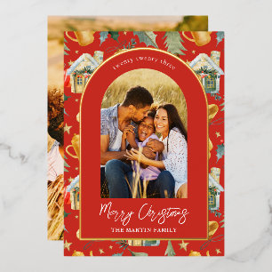 Cozy Holiday Red Illustrated Print with Two Photos