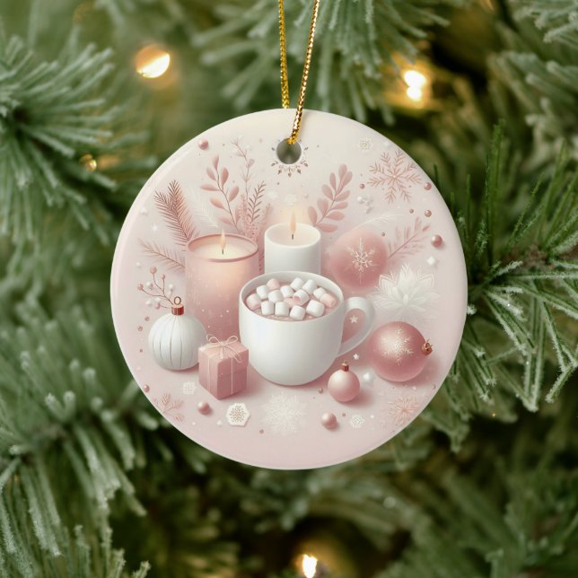 Cozy Holiday Soft Pastel Blush Pink Ceramic Ornament (Tree)