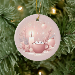 Cozy Holiday Soft Pastel Blush Pink Round Ceramic Ornament
