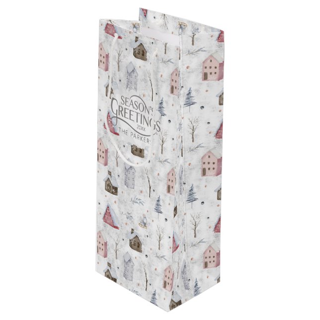 Cozy Home Christmas Pink ID985 Wine Gift Bag (Front Angled)