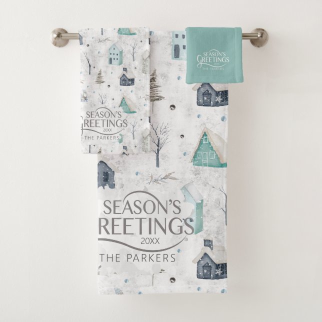 Cozy Home Christmas Teal ID985 Bath Towel Set (Insitu)