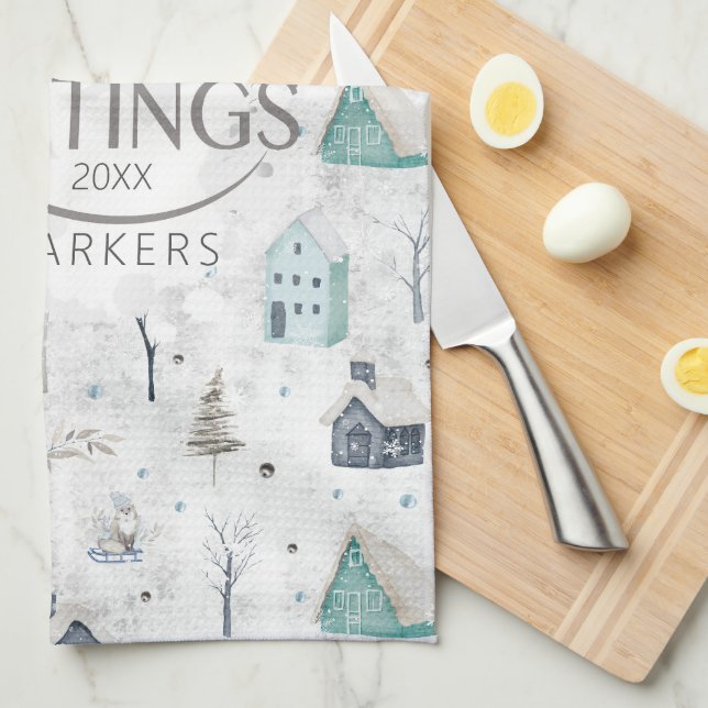 Cozy Home Christmas Teal ID985 Kitchen Towel (Quarter Fold)