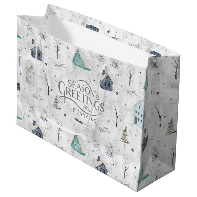 Cozy Home Christmas Teal ID985 Large Gift Bag (Front Angled)