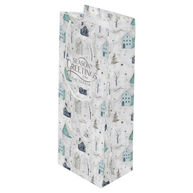 Cozy Home Christmas Teal ID985 Wine Gift Bag (Front Angled)