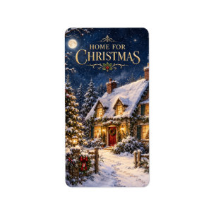 Cozy Home for Christmas , Elegant Snowy House Label