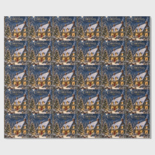 Cozy Home for Christmas , Elegant Snowy House  Wrapping Paper
