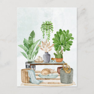Cozy home interior with plants  postcard