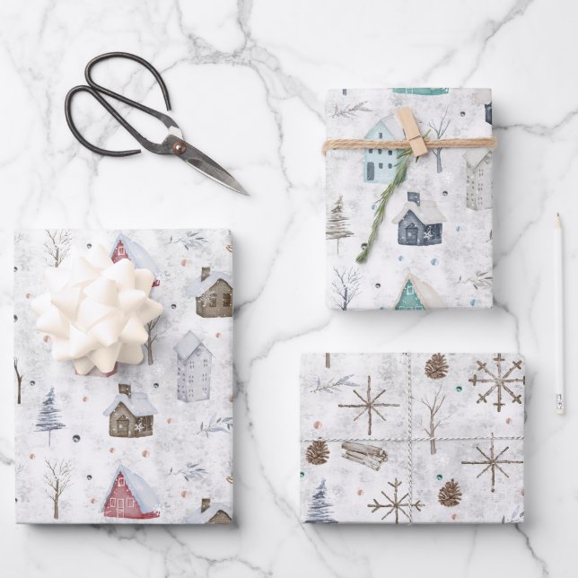 Cozy Home Pink/Teal Twig & Pinecone ID985 Wrapping Paper Sheet (Front)