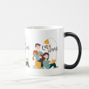 Cozy Home Reading Books with Cat Magic Mug