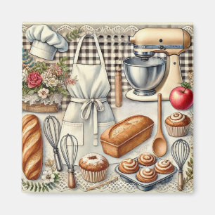 Cozy Homemade Baking Scene with Apron Magnet