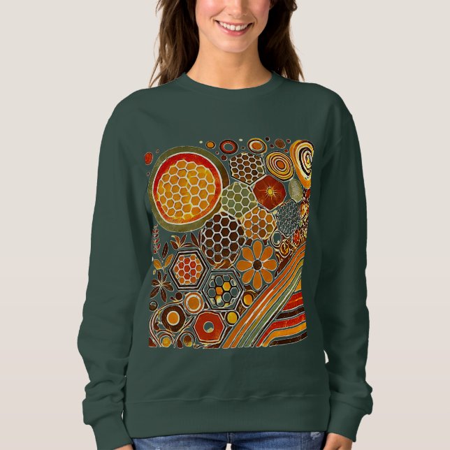 Cozy Honeycomb and Floral Pattern Sweatshirt (Front)