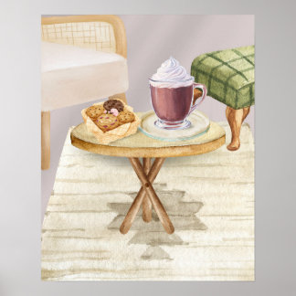 Cozy Hot Chocolate and Cookies on a Wooden Table Poster