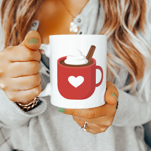 Cozy Hot Chocolate Heart Cinnamon Red Illustration Coffee Mug