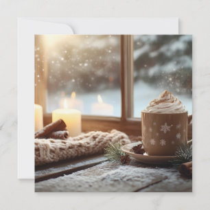 Cozy Hot Chocolate with Cream and Candles Winter Holiday Card