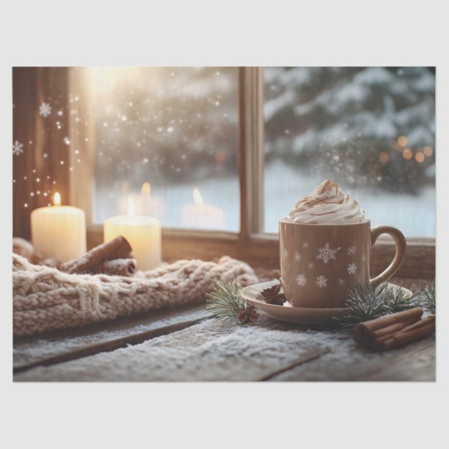 Cozy Hot Chocolate with Cream and Candles Winter  Tissue Paper (Front)