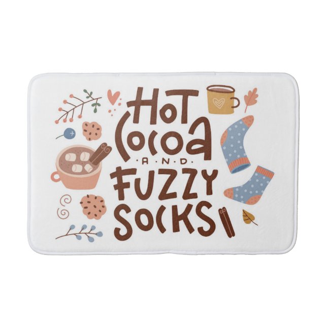 Cozy Hot Cocoa and Fuzzy Socks Design Bath Mat (Front)