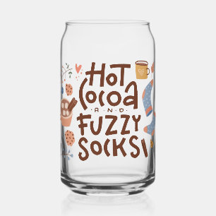 Cozy Hot Cocoa and Fuzzy Socks Design Can Glass
