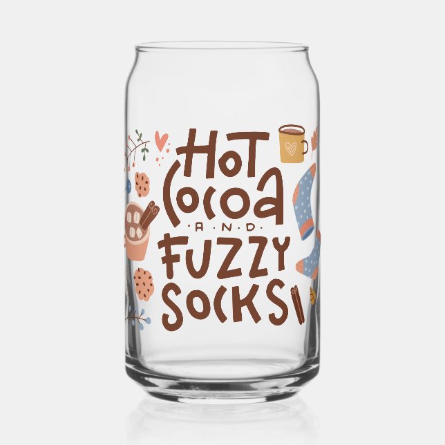 Cozy Hot Cocoa and Fuzzy Socks Design Can Glass (Front)