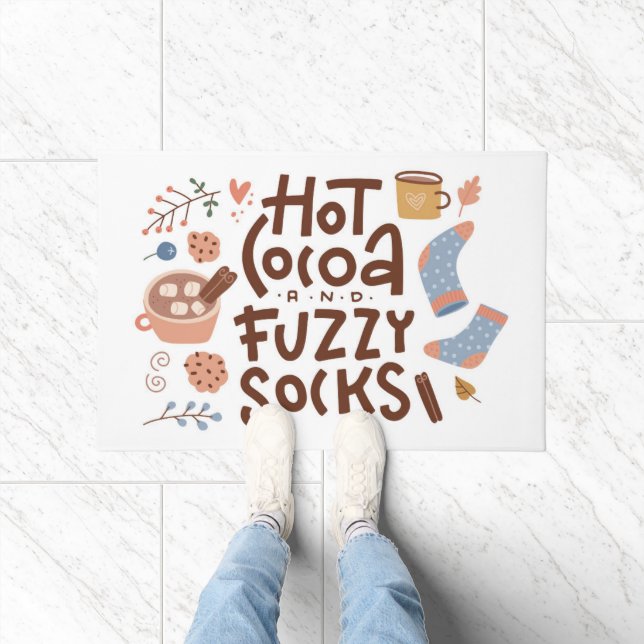 Cozy Hot Cocoa and Fuzzy Socks Design Doormat (Indoor)