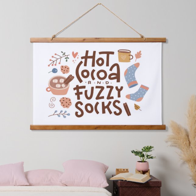 Cozy Hot Cocoa and Fuzzy Socks Design Hanging Tapestry (Bedroom)