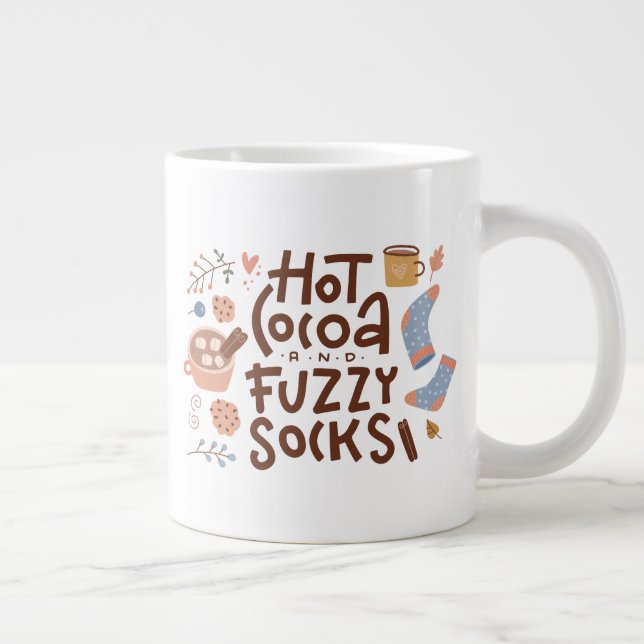 Cozy Hot Cocoa and Fuzzy Socks Design Large Coffee Mug (Right)