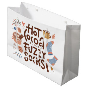 Cozy Hot Cocoa and Fuzzy Socks Design Large Gift Bag