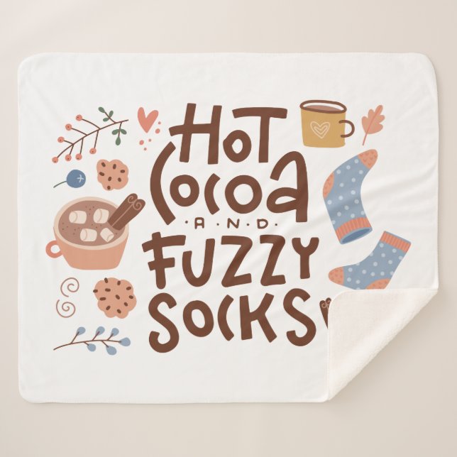 Cozy Hot Cocoa and Fuzzy Socks Design Sherpa Blanket (Front (Horizontal))